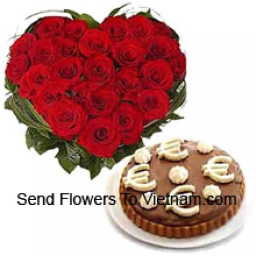 40 Red Roses with Tasty 1/2 Kg Mousse Cake