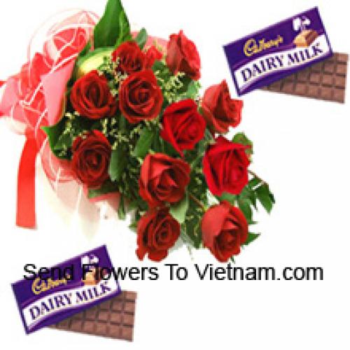 12 Beautiful Red Roses with Cadbury Chocolates