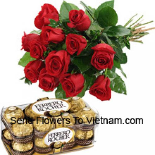 12 Red Roses with Yummy Chocolates