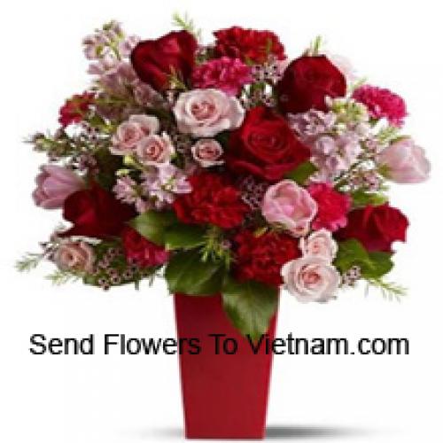 24 Red Roses, Carnations and Pink Roses