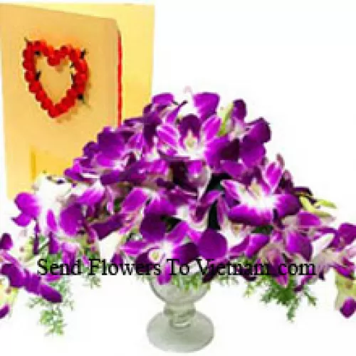 Orquídeas en un jarrón con una tarjeta de felicitación gratis (Se solicita que tenga en cuenta que las orquídeas servidas con este producto pueden estar sin florecer)