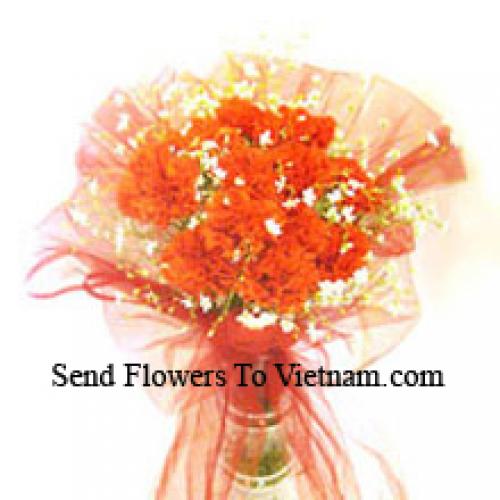 12 Orange Carnations in Vase