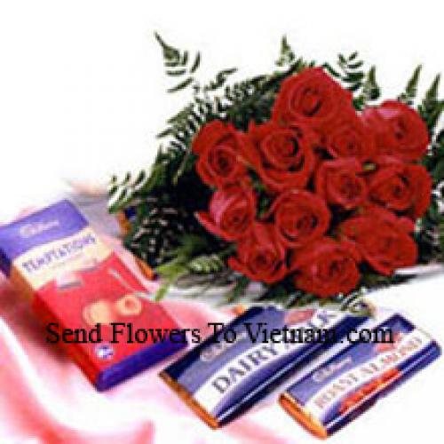 Rosas vermelhas com deliciosos chocolates