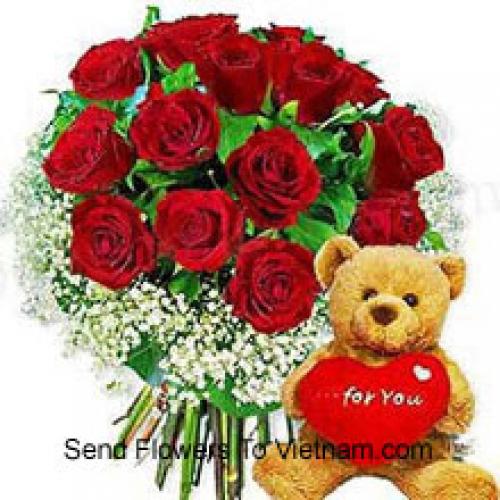 12 Roses with Hearty Teddy