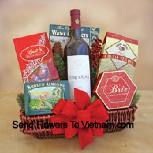 Lovely Gourmet Basket Containing Wine